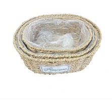 Epilons 3 Lü Oval Doğal Hasır Saksı Seti - Dekoratif, Iç Içe Geçebilen, Natürel Hasır Çiçek Saksıları