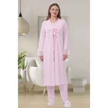 Alec Lingerie Mecit 1541 Pembe Uzun Sabahlıklı Lohusa Pijama Takımı