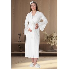 Alec Lingerie Kadın Uzun Fırfır Kollu Sabahlıklı Lohusa Gecelik Takım