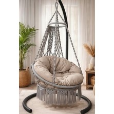 Tek Kişilik Makrome El Örgüsü Salıncak MİS38002GRIMA (Salıncak + Minder + Askı Demirli)