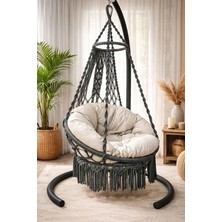 Tek Kişilik Makrome El Örgüsü Salıncak MİS38002ANTRASITM (Sadece Salıncak + Minder)