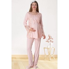 Alec Lingerie Mecit 5015 Dantelli Pudra Lohusa Pjama Takımı