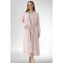 Mecit Pijama Mecit 6312 Pudra Kadın Büyük Beden Sabahlıklı Gecelik Takım