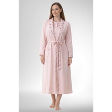 Mecit Pijama Mecit 6313 Pudra Kadın Büyük Beden Sabahlıklı Gecelik Takım