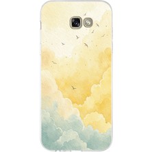 TechTree Samsung Galaxy A7 2017 Uyumlu Sarı ve Yeşil Tonlu Bulut ve Kuşlar Baskılı Silikon Kılıf