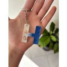 Cafirel Sedefli Mavi-Beyaz Renkli Deniz Temalı H Harfi Anahtarlık