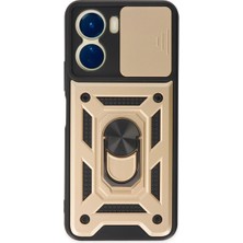 Buğz Vivo Y16 Kılıf Pars Lens Yüzüklü Silikon - Gold