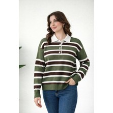 Kanoğlu Ticaret Kanoğlu Çizgili Polo Yaka Triko Kazak