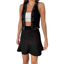 Kechi Woman Süet Kumaş Diz Üstü Siyah Renk Mini Etek