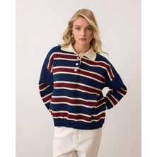 Kanoğlu Ticaret Kanoğlu Çizgili Polo Yaka Triko Kazak