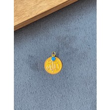 Aida Jewelss 14 Ayar Altın Allah Yazılı Altın Kolye Ucu Doğal Firuze Taşlı Şans Bereket Kolyesi