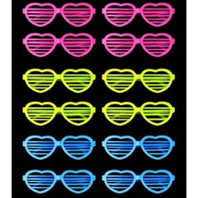 HypAirs Neon Fosforlu Kalp Panjur Gözlük 12 Adet – 80’ler 90’lar Parti Stili