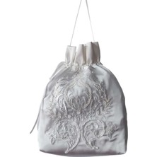 Moda Nur Gelin Kına Takı Kesesi,takı Çantası,kırık Beyaz Renk, Fransız Dantelli, Gelin Takı Kesesi