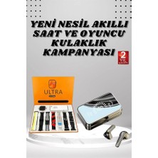 Tuncel Store Aynalı Bluetooth Kulaklık ve 7 Kordonlu Akıllı Saat Dijital Göstergeli Uzun Pil Ömrü