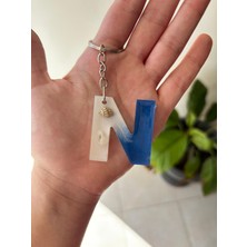 Cafirel Sedefli Mavi-Beyaz Renkli Deniz Temalı N Harfi Anahtarlık