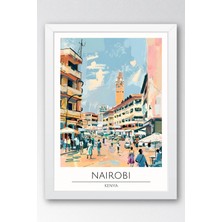 Kenya Nairobi Temalı Çerçeveli Tablo Travel Serisi Modern Illüstrasyon Şehir Duvar Dekoru