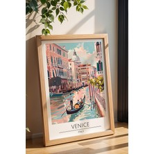 Modern Venedik Italya Illüstrasyon Çerçeveli Tablo Dekoratif Duvar Sanatı Şık Ev Ofis Hediyesi