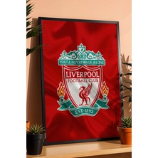 Liverpool Fc Logolu Premium Tasarım Çerçeveli Tablo - Kumaş Dokulu Anfield Efsanesi Duvar Dekoru