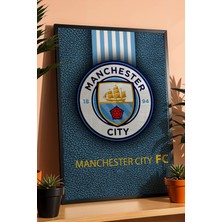Manchester City Logolu Premium Tasarım Çerçeveli Tablo - Ingiltere Şampiyonu Futbol Duvar Dekoru