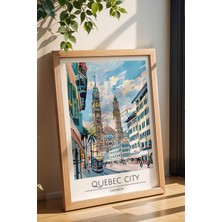 Kanada Quebec City Temalı Çerçeveli Tablo Travel Serisi Modern Illüstrasyon Şehir Duvar Dekoru