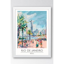 Brezilya Rio De Janeiro Temalı Çerçeveli Tablo Travel Serisi Modern Illüstrasyon Duvar Dekoru