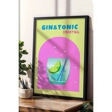 Gin & Tonic Temalı Renkli Çerçeveli Tablo – Modern Mutfak ve Bar Duvar Dekoru, Kokteyl Poster