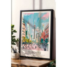 Toronto Kanada Temalı Çerçeveli Tablo Travel Serisi Modern Illüstrasyon Şehir Duvar Dekoru