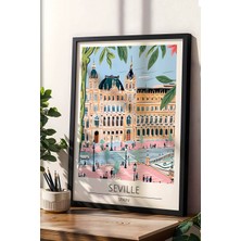 Ispanya Seville Temalı Çerçeveli Tablo Travel Serisi Modern Illüstrasyon Şehir Duvar Dekoru