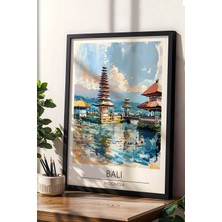 Endonezya Bali Temalı Çerçeveli Tablo Travel Serisi Modern Illüstrasyon Egzotik Duvar Dekoru