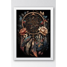 Egzotik Düş Kapanı ve Doğa Temalı Çerçeveli Tablo - Lüks Bohem Mistik Duvar Dekoru Antrasit Siyah