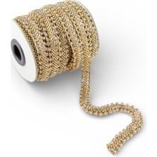 Serhat Aksesuar ve El İşçiliği Kenarları Cam Şeritli Ortası Hasır Gold 12 mm Zincir Desen Şerit Zincir Aksesuar (1 Metre)