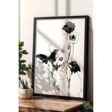 Modern Sanatsal Kedi ve Kelebek Çerçeveli Tablo - Minimalist Monochrome Duvar Dekoru