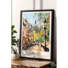 Ingiltere Oxford Temalı Çerçeveli Tablo Travel Serisi Modern Illüstrasyon Şehir Duvar Dekoru