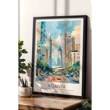 Abd Atlanta Temalı Çerçeveli Tablo Travel Serisi Modern Illüstrasyon Şehir Duvar Dekoru