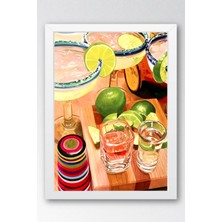 Kokteyl Masası Temalı Renkli Çerçeveli Tablo | Modern Mutfak ve Bar Duvar Dekoru