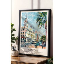 Polonya Krakow Temalı Çerçeveli Tablo Travel Serisi Modern Illüstrasyon Şehir Duvar Dekoru