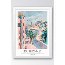 Hırvatistan Dubrovnik Temalı Çerçeveli Tablo Travel Serisi Modern Illüstrasyon Duvar Dekoru