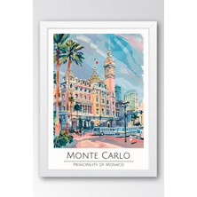 Monako Monte Carlo Temalı Çerçeveli Tablo Travel Serisi Modern Illüstrasyon Şehir Duvar Dekoru