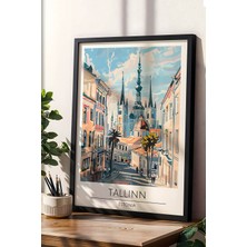 Estonya Tallinn Temalı Çerçeveli Tablo Travel Serisi Modern Illüstrasyon Şehir Duvar Dekoru