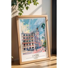 Fransa Lyon Temalı Çerçeveli Tablo Travel Serisi Modern Illüstrasyon Şehir Duvar Dekoru