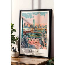 Amerika Boston Şehir Temalı Çerçeveli Tablo Travel Serisi Modern Illüstrasyon Duvar Sanatı