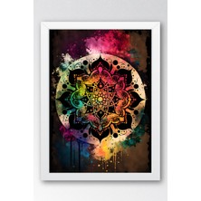 Renkli Soyut Mandala Çerçeveli Tablo - Lüks Modern Bohem Duvar Dekoru Antrasit Sanat Eseri