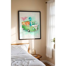 Sevimli Dinozorlar Karavanı Çerçeveli Tablo - Çocuk ve Bebek Odası Eğlenceli Duvar Dekoru