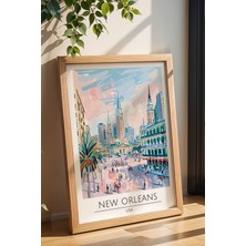 Abd New Orleans Temalı Çerçeveli Tablo Travel Serisi Modern Illüstrasyon Şehir Duvar Dekoru