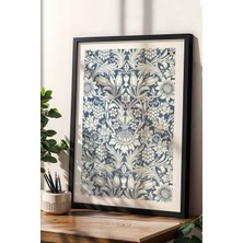 William Morris Mavi Beyaz Botanik Desenli Çerçeveli Tablo Şık Vintage Duvar Sanatı Viktorya Serisi