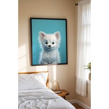 Sevimli Beyaz Yavru Köpek Çerçeveli Tablo - Çocuk ve Bebek Odası Modern Hayvan Duvar Dekoru