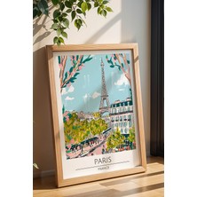 Fransa Paris Temalı Çerçeveli Tablo Travel Serisi Modern Illüstrasyon Şehir Duvar Dekoru
