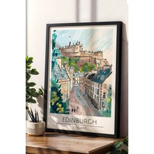 Iskoçya Edinburgh Temalı Çerçeveli Tablo Travel Serisi Modern Illüstrasyon Şehir Duvar Dekoru