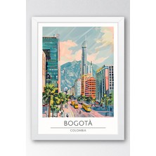 Kolombiya Bogota Temalı Çerçeveli Tablo Travel Serisi Modern Illüstrasyon Şehir Duvar Dekoru