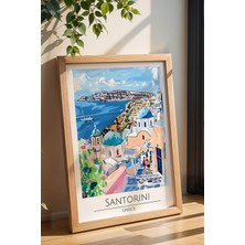 Yunanistan Santorini Temalı Çerçeveli Tablo Travel Serisi Modern Illüstrasyon Duvar Dekoru